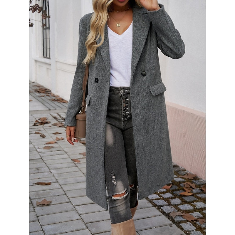 Long Women's Coat with Down Filling and Button Front | Breathable Fabric, Pockets | For Winter | Size S-XL