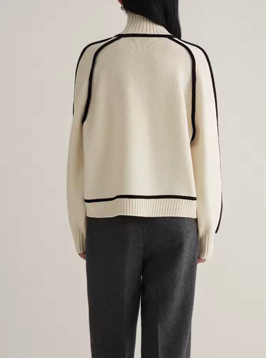 Ornella Contrast Piping Turtleneck Sweater