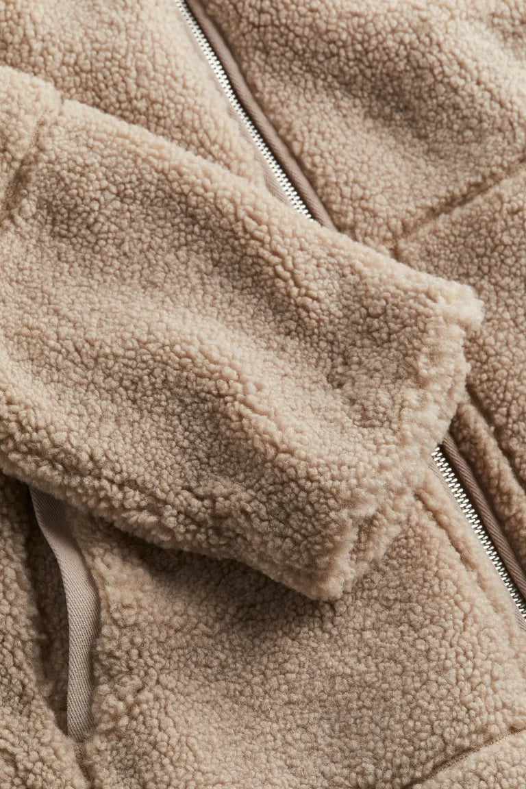 Misty | Womens Teddy Zip-Up Jacket with High Neck | Relaxed Fit, Soft Warm Teddy | Beige, White and Bronze S-XL