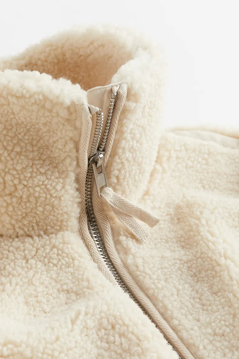 Misty | Womens Teddy Zip-Up Jacket with High Neck | Relaxed Fit, Soft Warm Teddy | Beige, White and Bronze S-XL