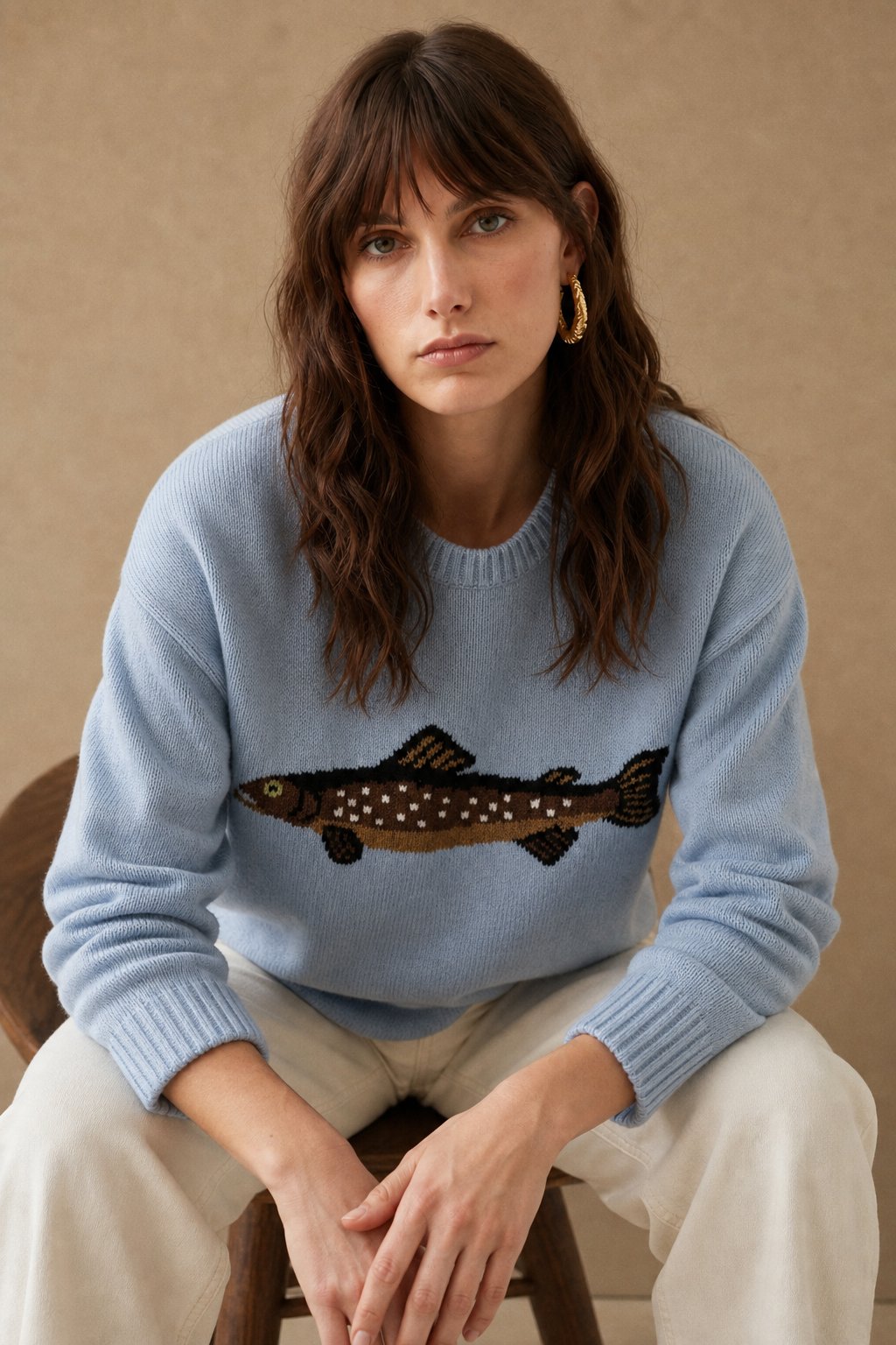 Hadley | Womens Half-Zip Knit Sweater with Fish Pattern | Wool-Blend, Ribbed Cuffs | Forest Green, Black and More XS-XL
