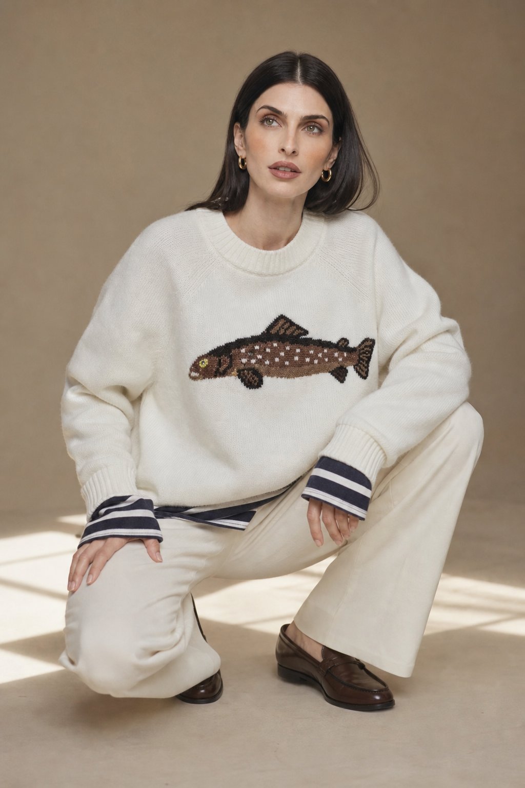 Hadley | Womens Half-Zip Knit Sweater with Fish Pattern | Wool-Blend, Ribbed Cuffs | Forest Green, Black and More XS-XL