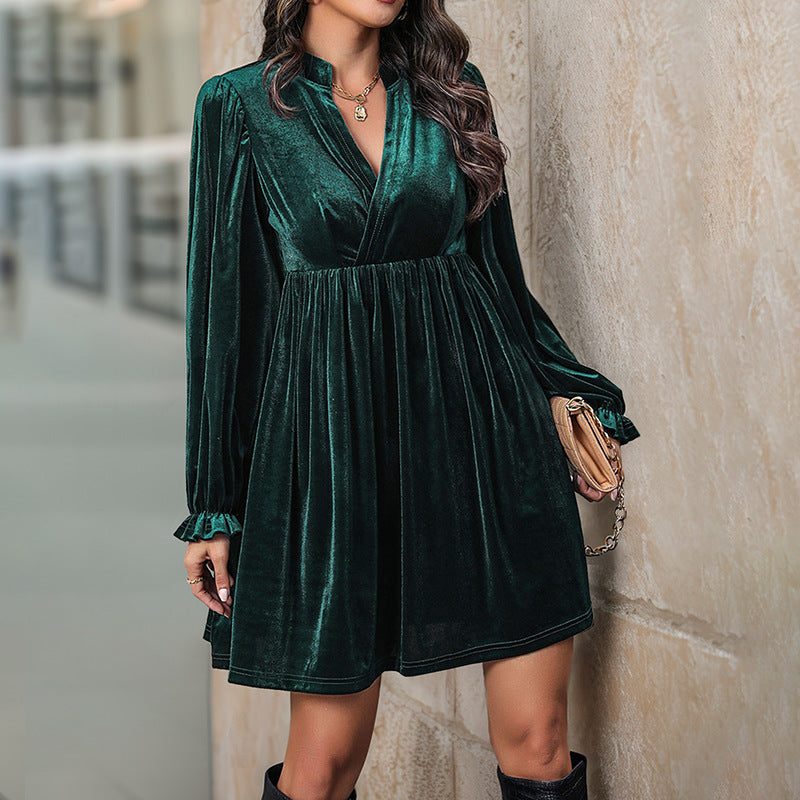 Halia | Velvet Wrap Midi Dress with Deep V-Neck for Women