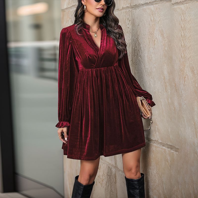 Halia | Velvet Wrap Midi Dress with Deep V-Neck for Women