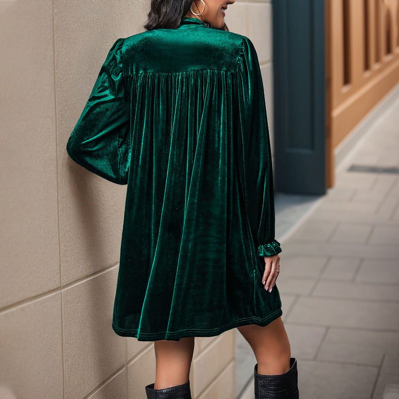 Halia | Velvet Wrap Midi Dress with Deep V-Neck for Women