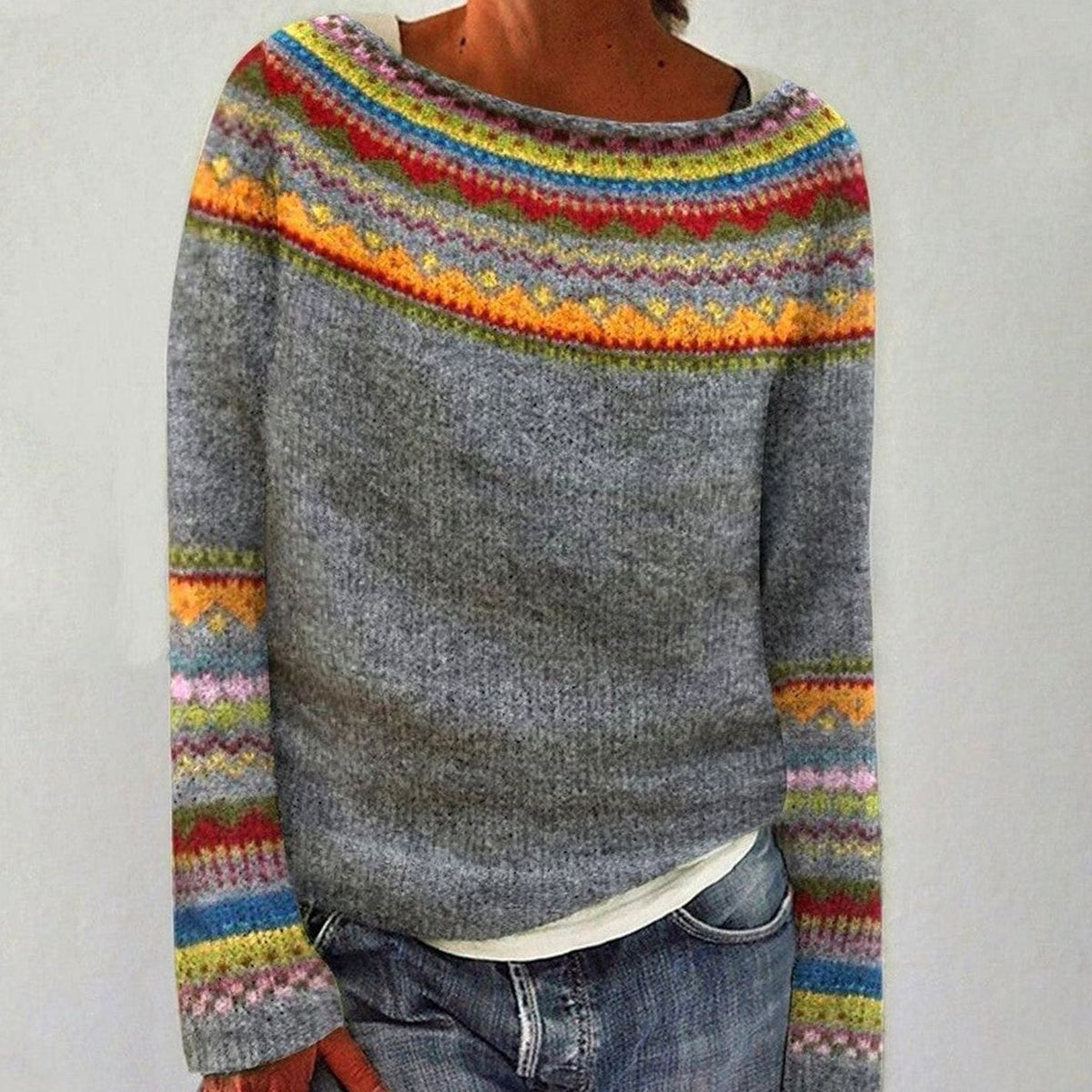 Hannah | Women's Sweater Fair Isle Knit Long-Sleeve Sweater