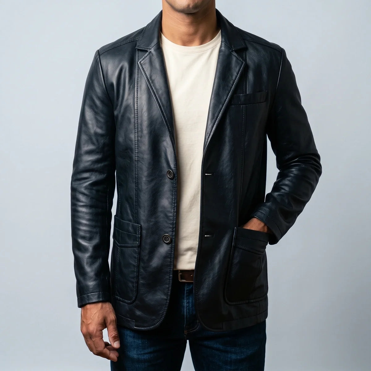 Harlan Two Button Leather Blazer
