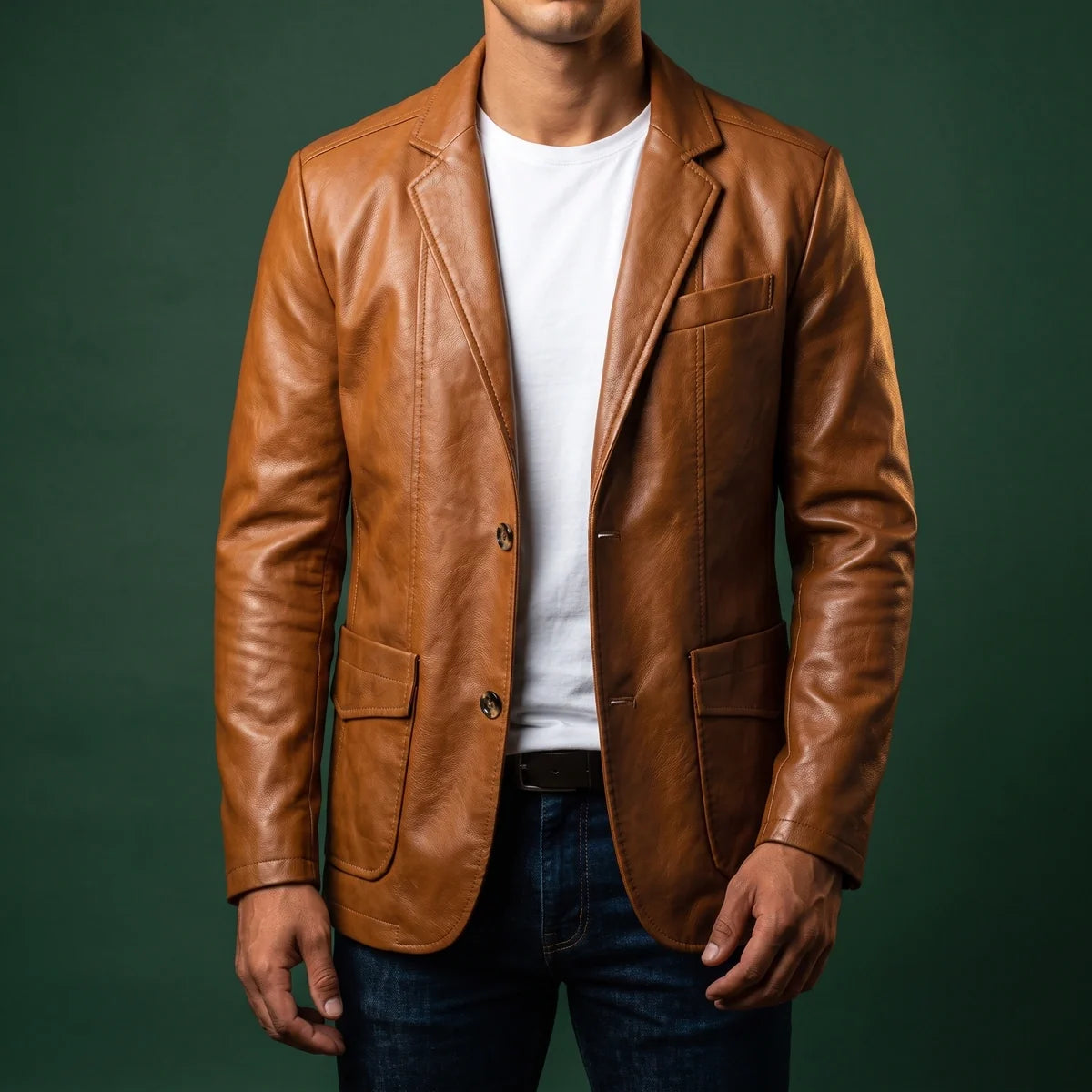 Harlan Two Button Leather Blazer