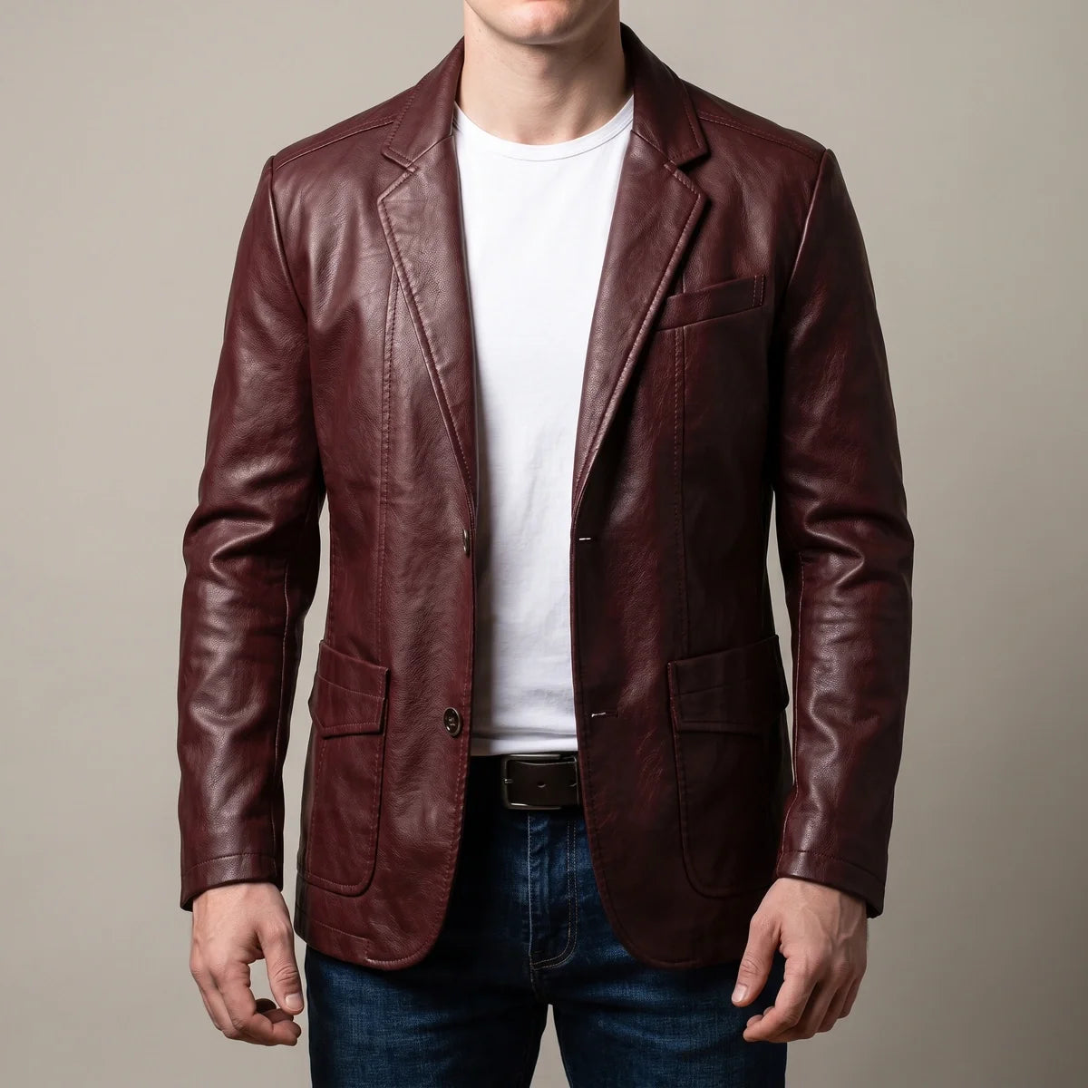 Harlan Two Button Leather Blazer
