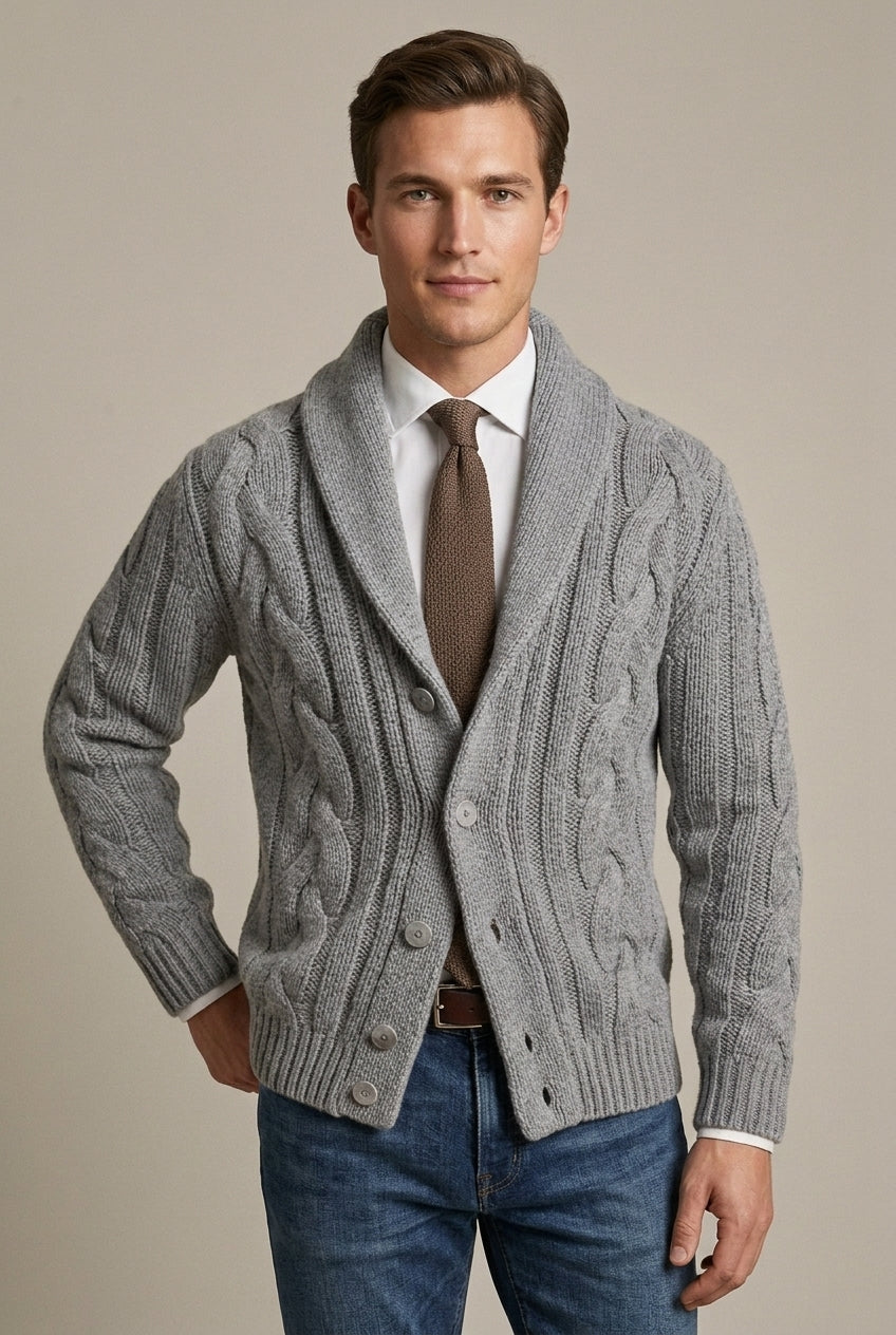 Harmon - Men's Shawl Collar Cable Knit Cardigan