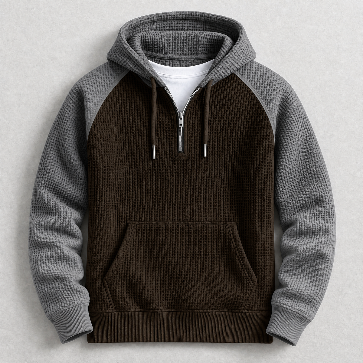 Harold - Men's Waffle-Knit Half-Zip Hoodie with Raglan Sleeves