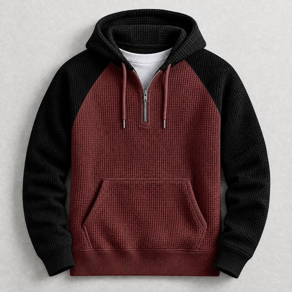 Harold - Men's Waffle-Knit Half-Zip Hoodie with Raglan Sleeves