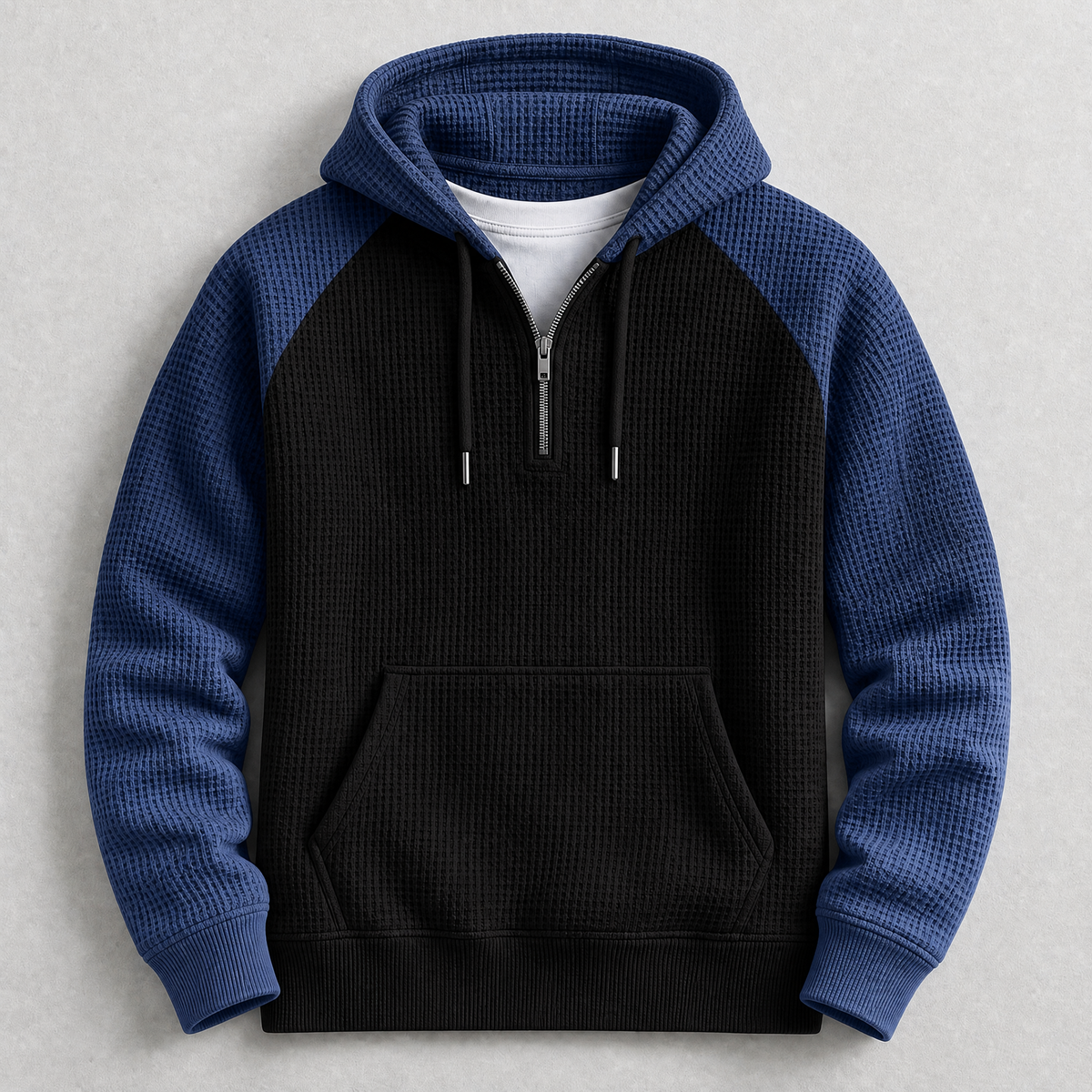 Harold - Men's Waffle-Knit Half-Zip Hoodie with Raglan Sleeves