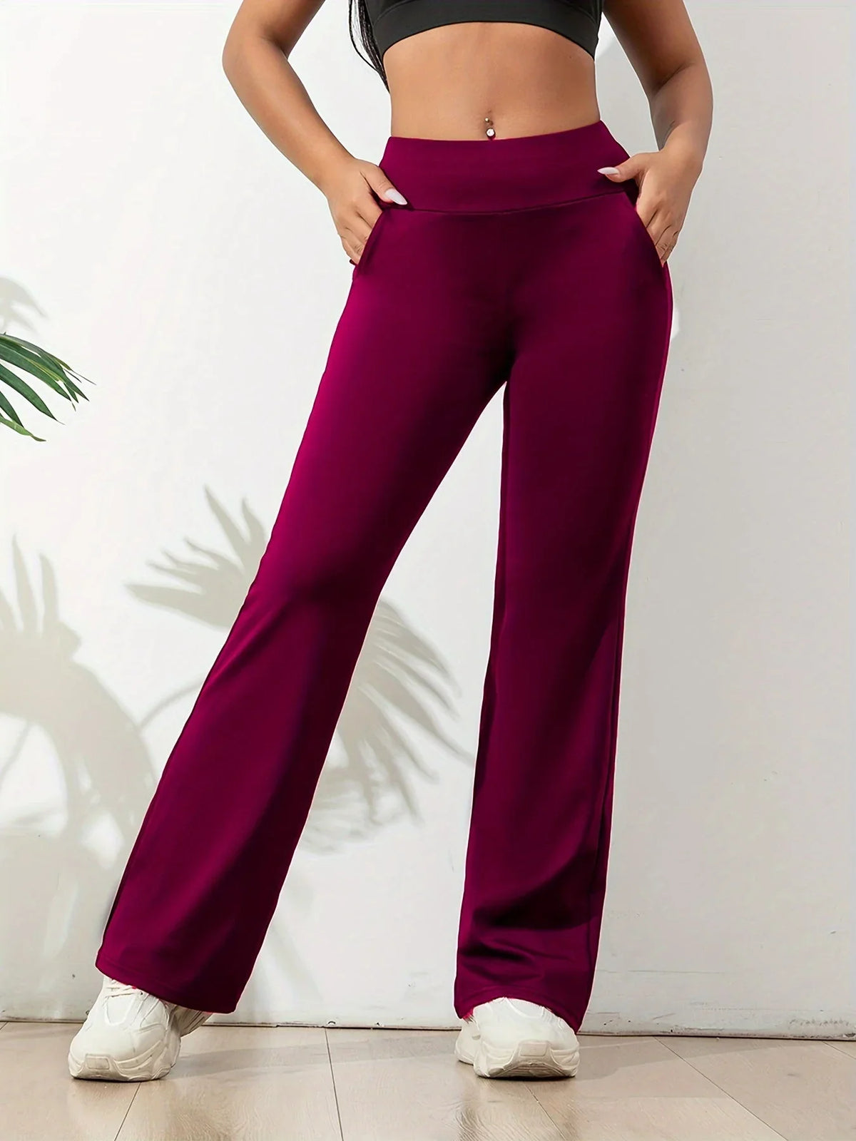 Helena | Women's Running Flare Legging Pants with Elastic Waist and Side Pockets