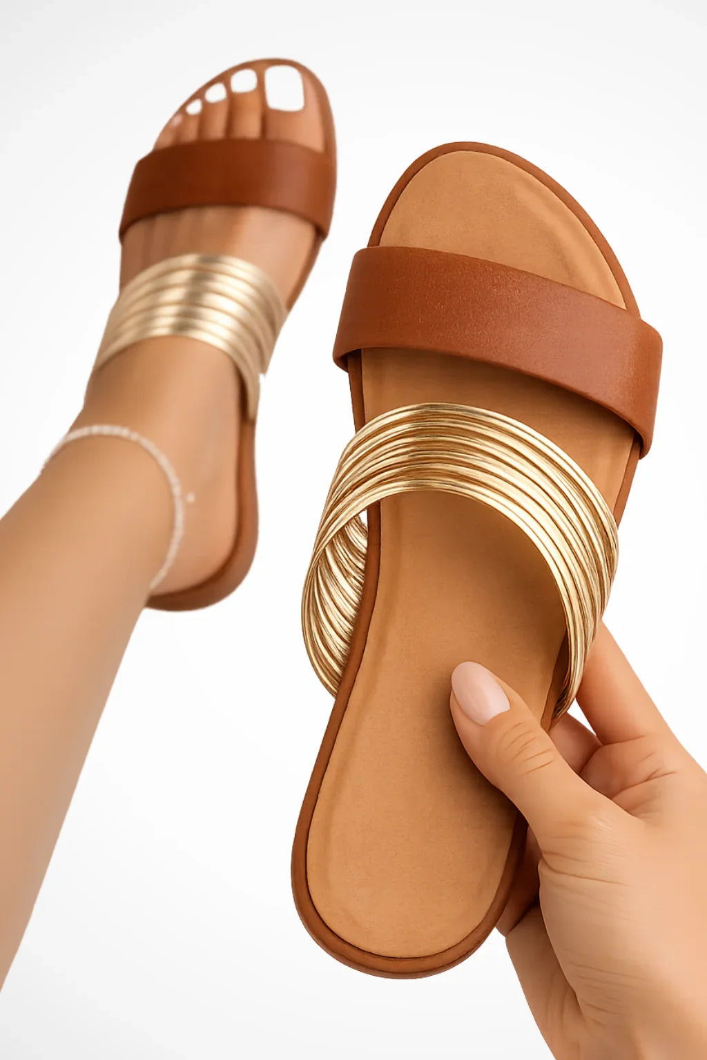 Helena | Women's Slip On Flat Multi Strap Open Toe Sandals