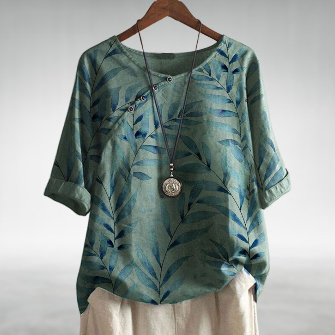 Charlotte | Casual Leaf Print Button Blouse for Women