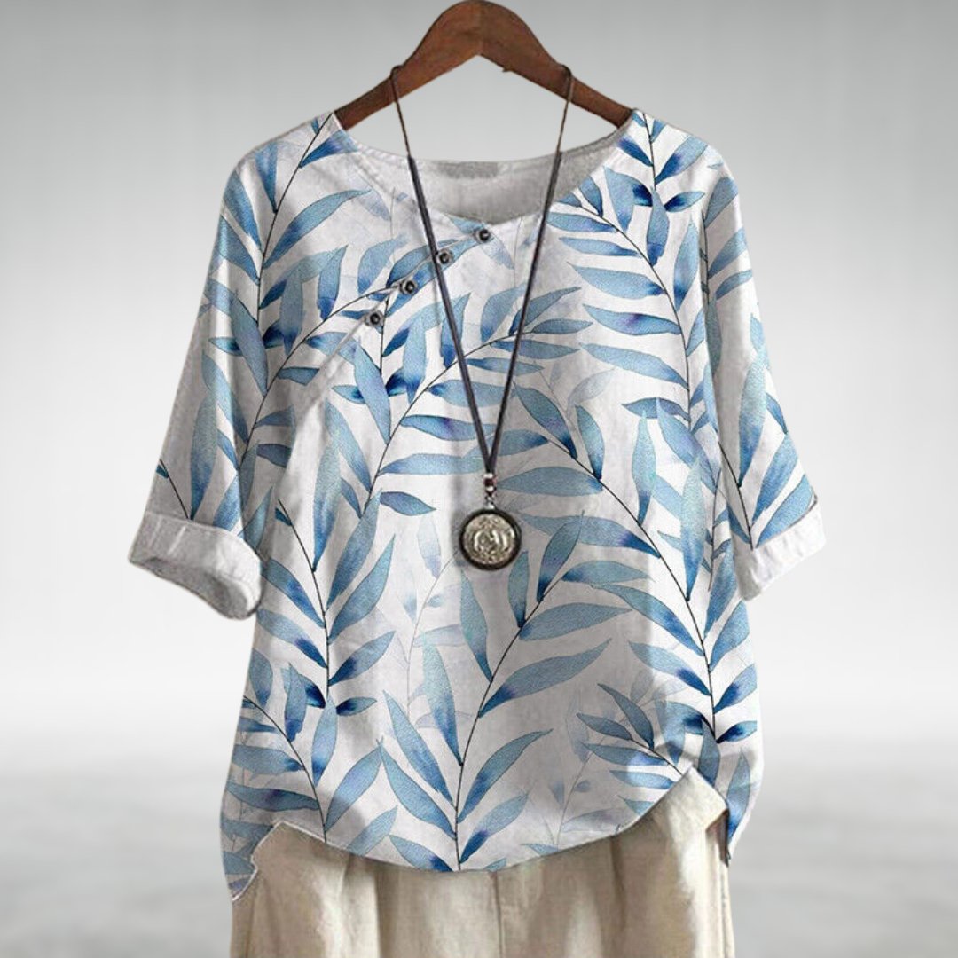 Charlotte | Casual Leaf Print Button Blouse for Women