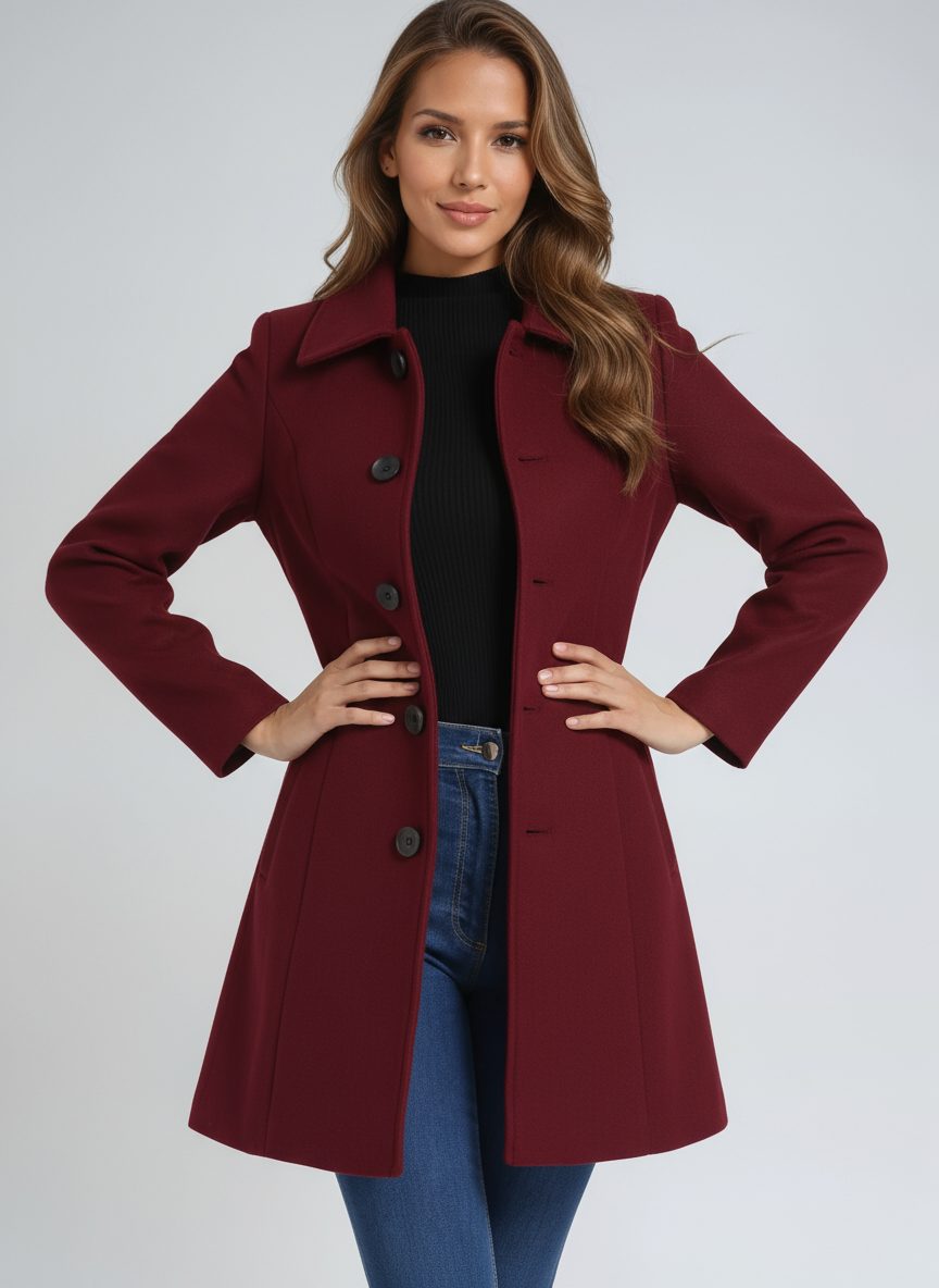 Henley | Wool Longline Coat with Button-Up for Women