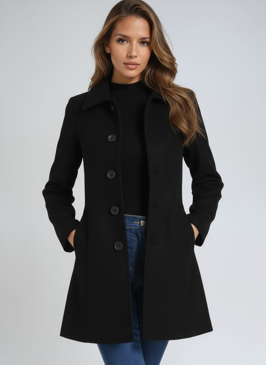 Henley | Wool Longline Coat with Button-Up for Women