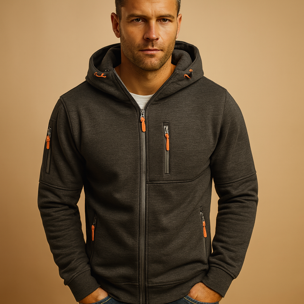 Ian | Mens Zip Up Hoodie with Zip Pockets | Adjustable Hood, Contrast Zipper Pulls | White, Black, Blue and More S-4XL