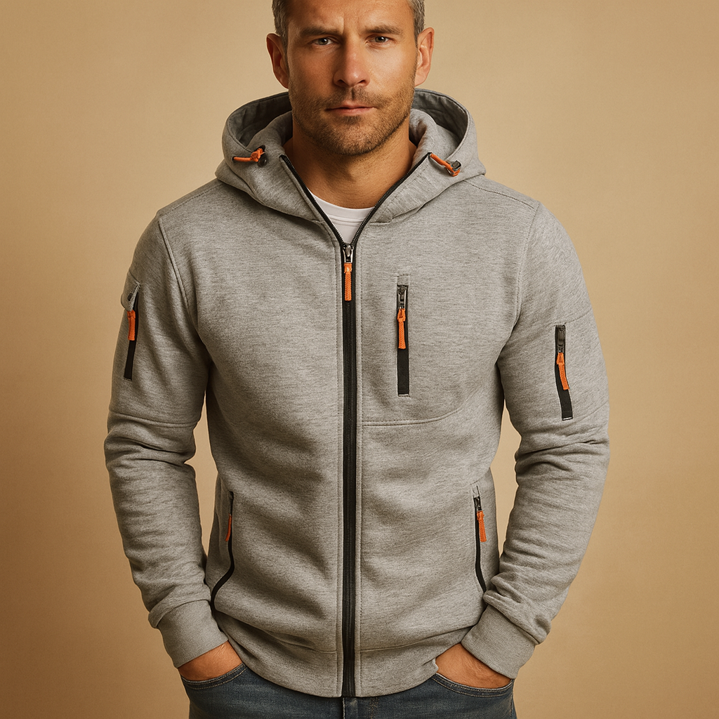 Ian | Mens Zip Up Hoodie with Zip Pockets | Adjustable Hood, Contrast Zipper Pulls | White, Black, Blue and More S-4XL