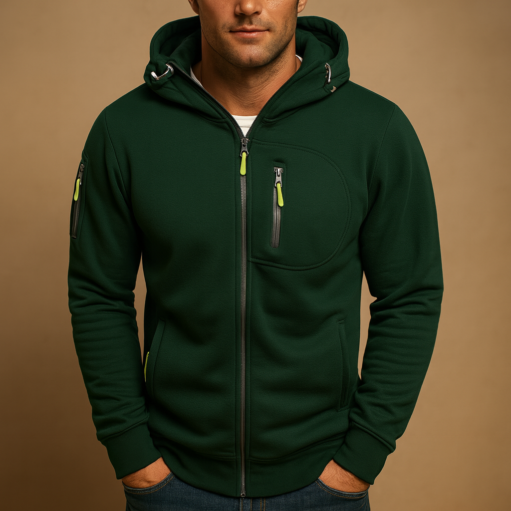 Ian | Mens Zip Up Hoodie with Zip Pockets | Adjustable Hood, Contrast Zipper Pulls | White, Black, Blue and More S-4XL