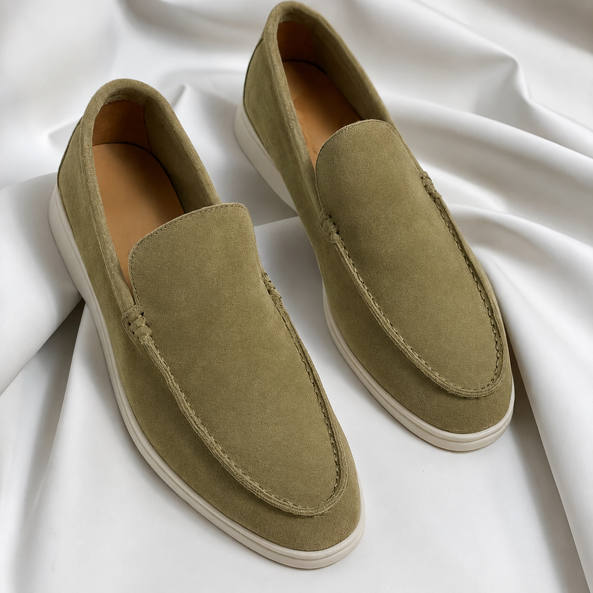 Men's Slip-On Loafers with Round Toe and Contrast Sole