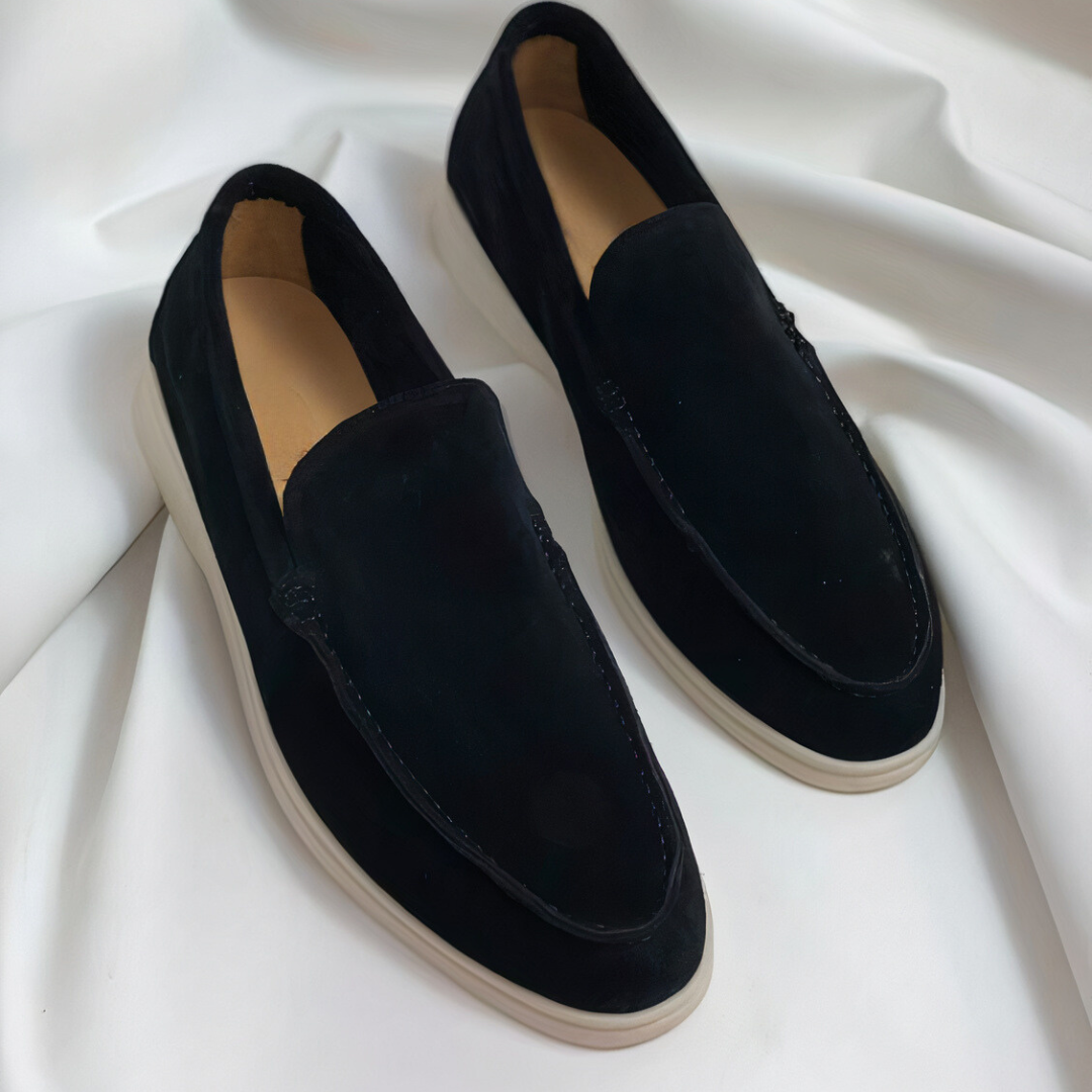 Men's Slip-On Loafers with Round Toe and Contrast Sole