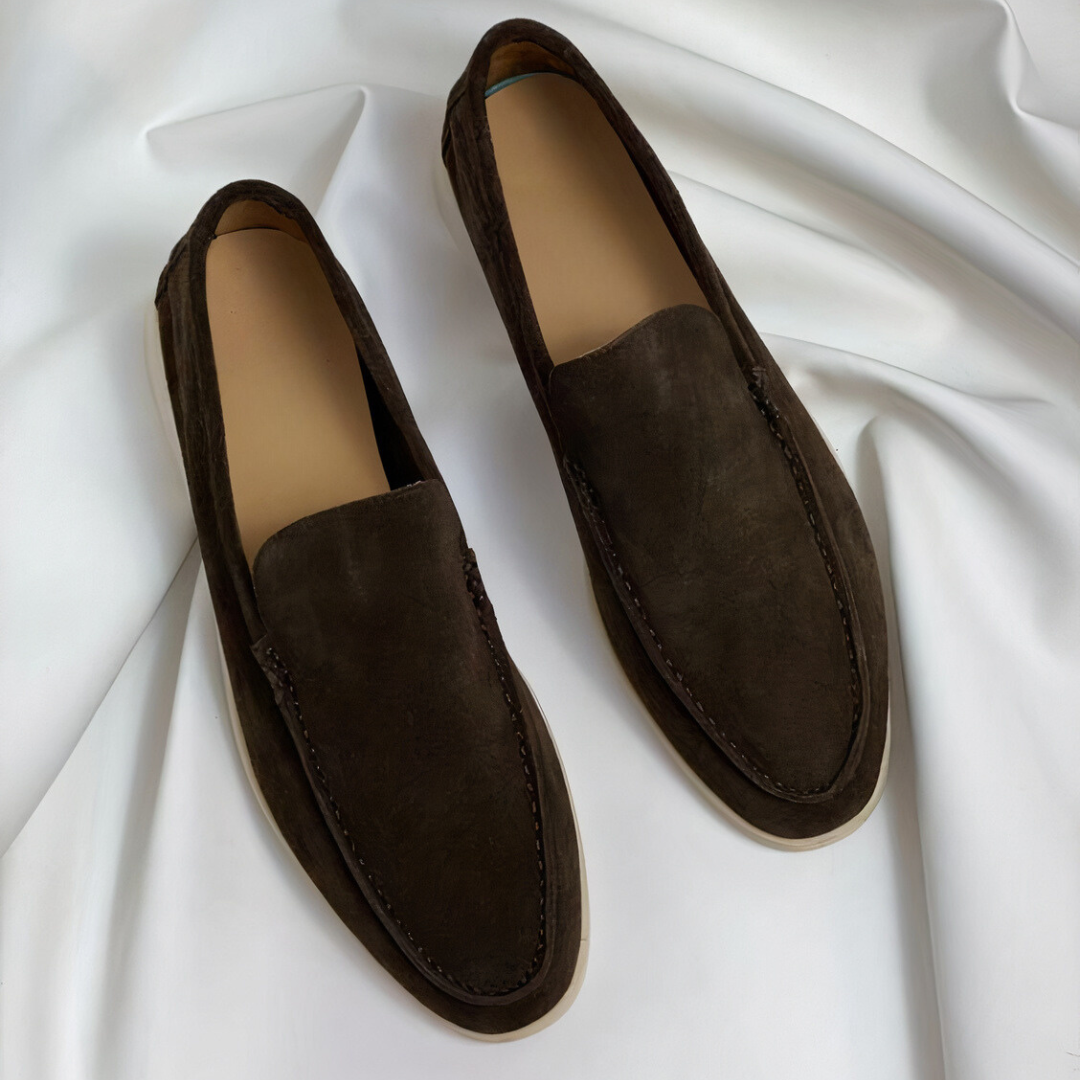 Men's Slip-On Loafers with Round Toe and Contrast Sole