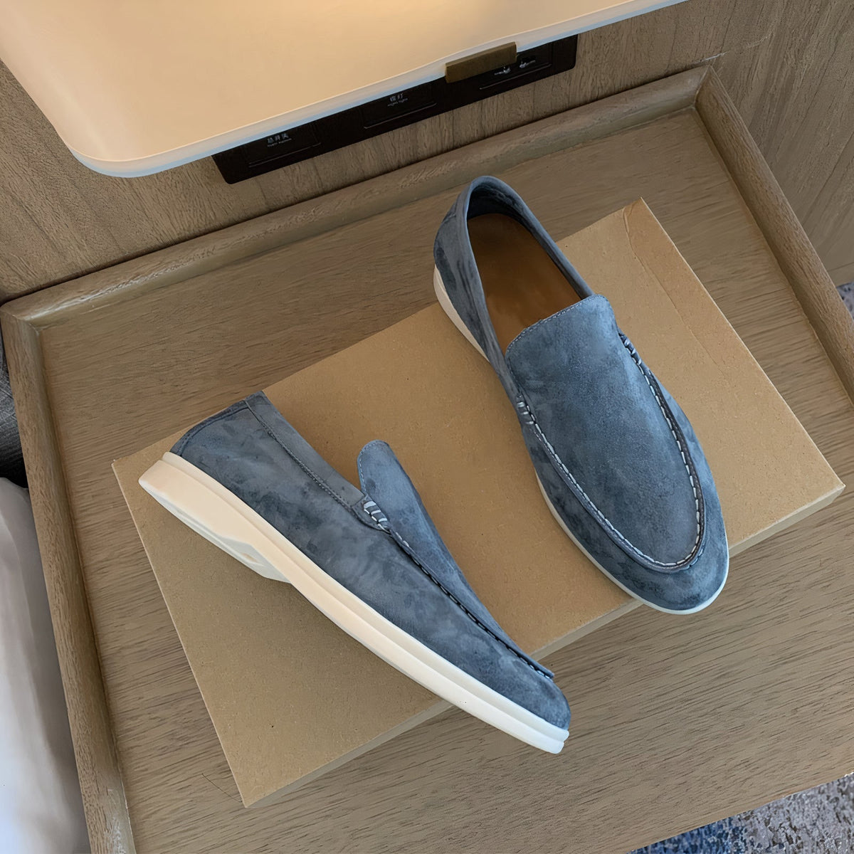 Men's Slip-On Loafers with Round Toe and Contrast Sole
