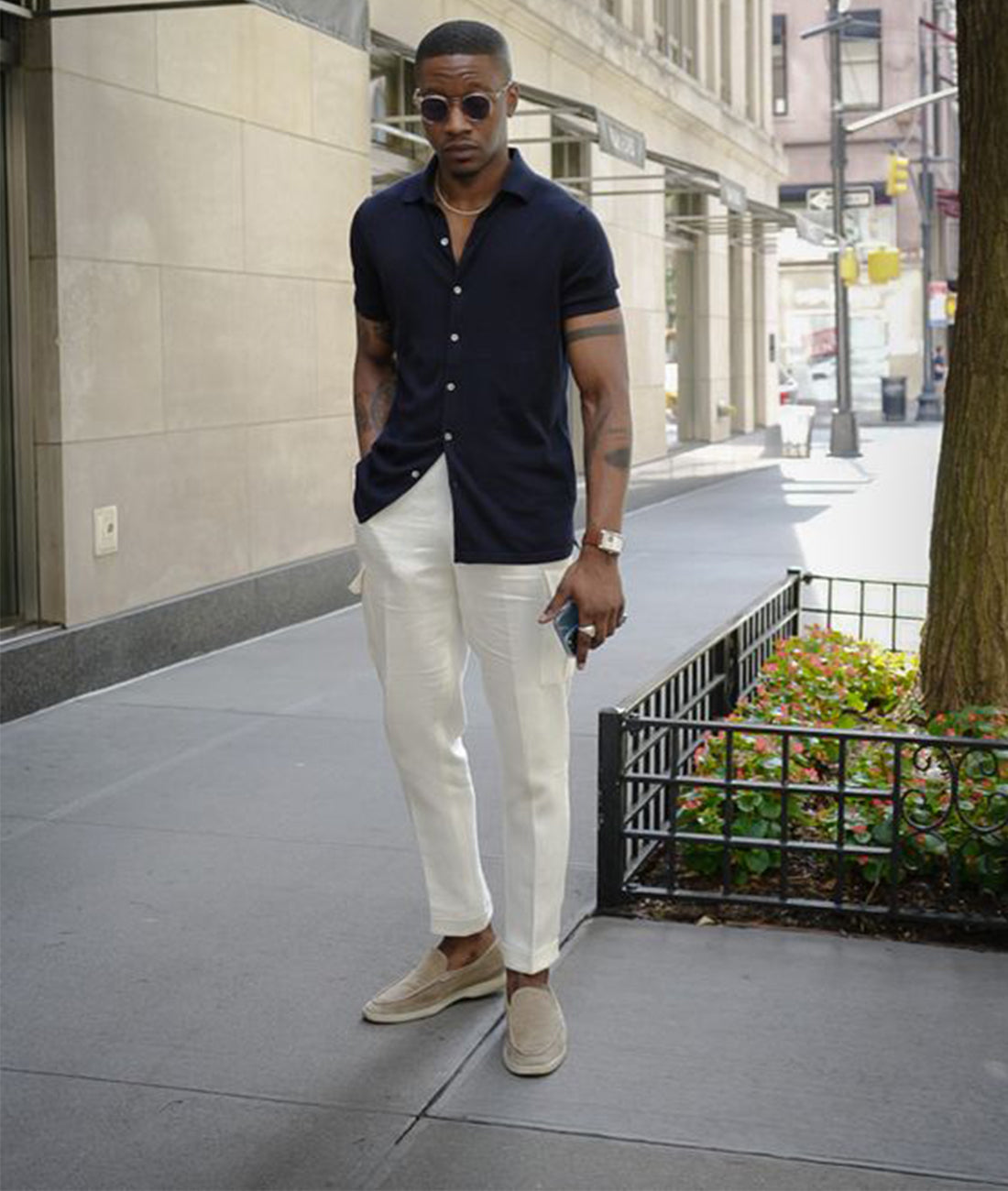 Men's Slip-On Loafers with Round Toe and Contrast Sole