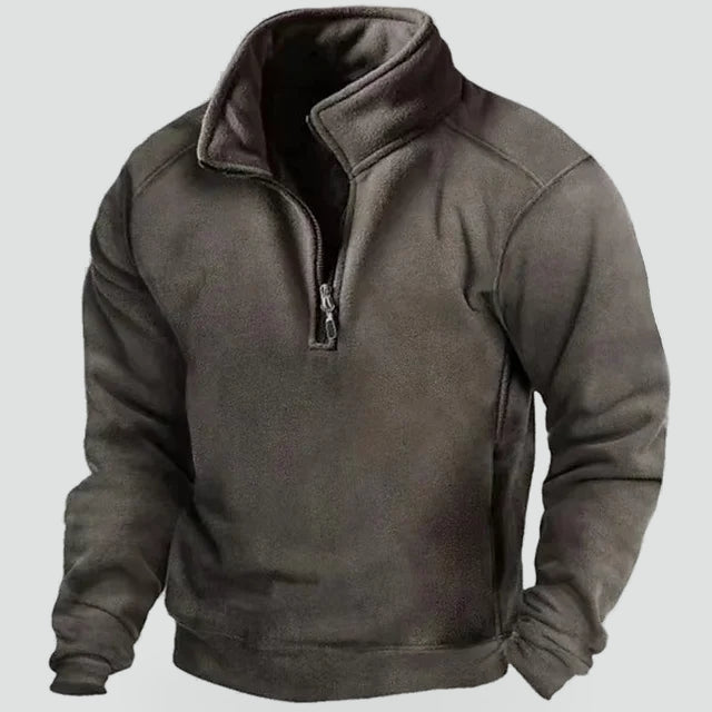Men's Half-Zip Fleece Jumper, Stand Collar, Long Sleeves
