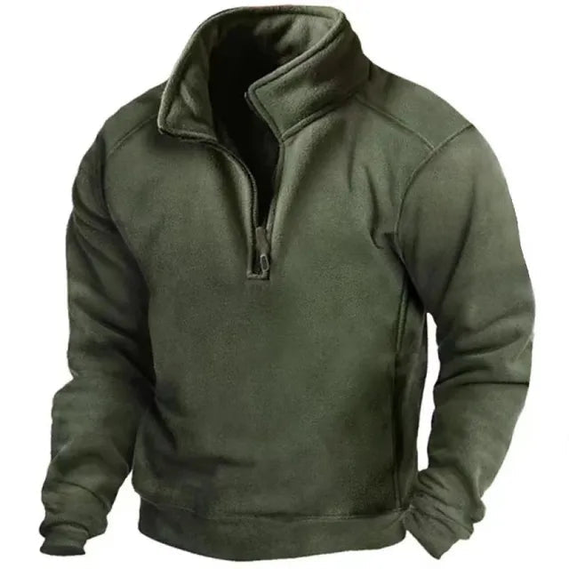 Men's Half-Zip Fleece Jumper, Stand Collar, Long Sleeves