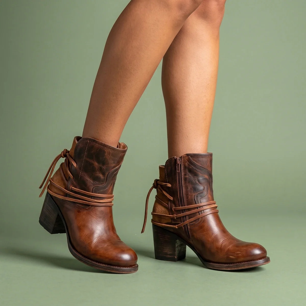 Hermia Wrap Tie Stacked Block Heel Ankle Boots