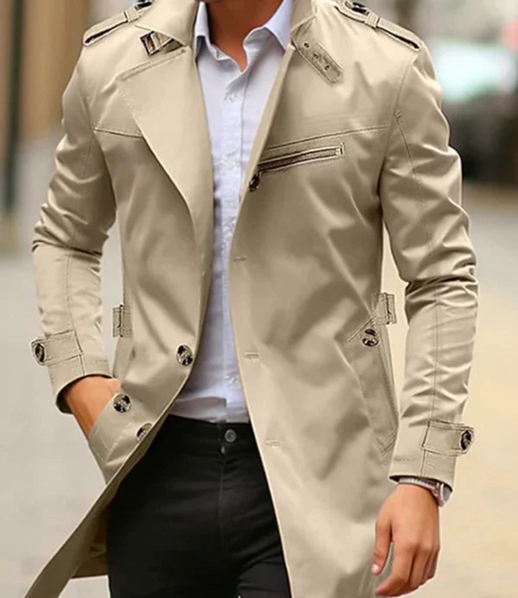 Niklas | Mens Trench Coat with Shoulder Straps — Classic Wool Coat with Zip Pocket in 5 Colors XS–2XL | Westmere