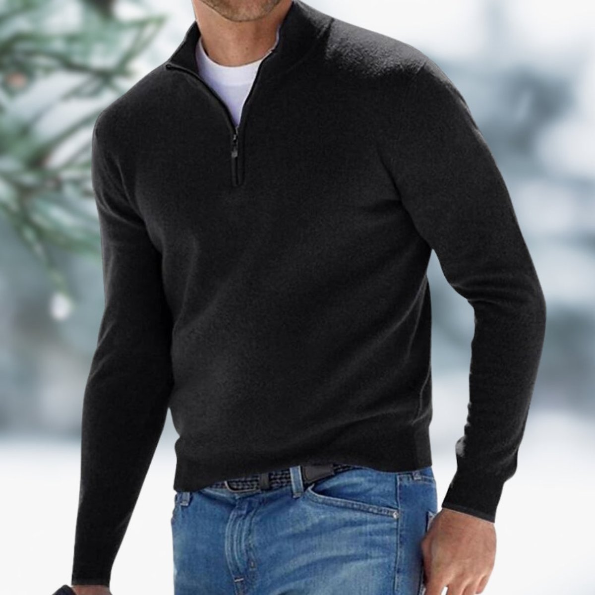 Alexander | Mens Fine-Knit Quarter-Zip Sweater — Elastic Cuffs with Modern Cut in 10 Colors S–5XL | Westmere
