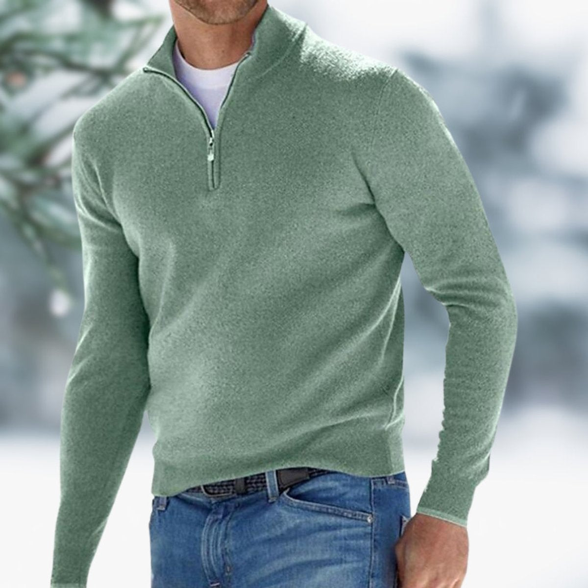 Alexander | Mens Fine-Knit Quarter-Zip Sweater — Elastic Cuffs with Modern Cut in 10 Colors S–5XL | Westmere
