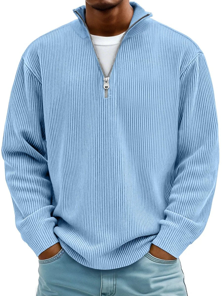 Fabian | Mens Ribbed Half-Zip Stand-Collar Sweater — Shape-Retaining Ribbed Knit in 10 Colors S–3XL | Westmere