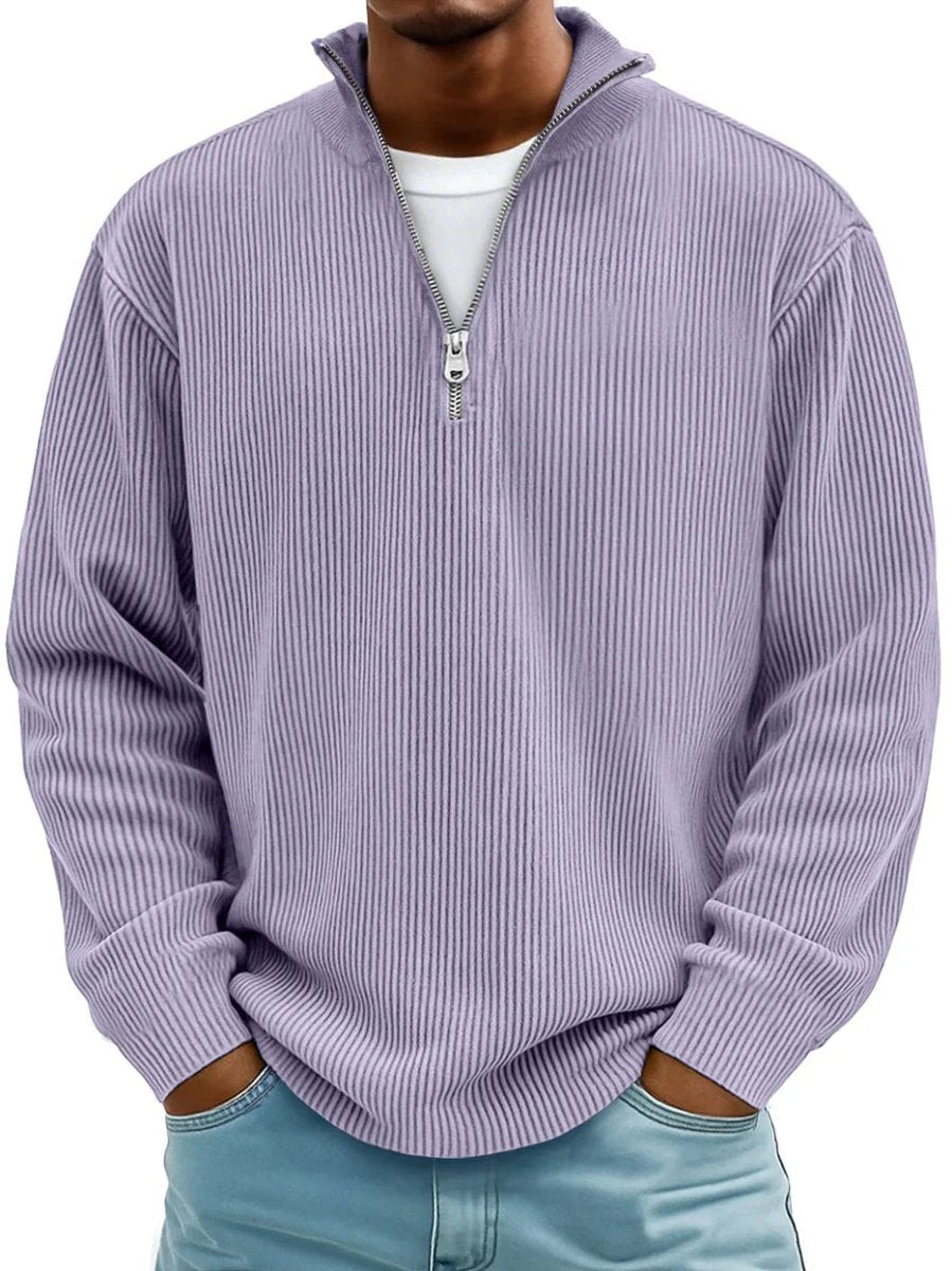 Fabian | Mens Ribbed Half-Zip Stand-Collar Sweater — Shape-Retaining Ribbed Knit in 10 Colors S–3XL | Westmere