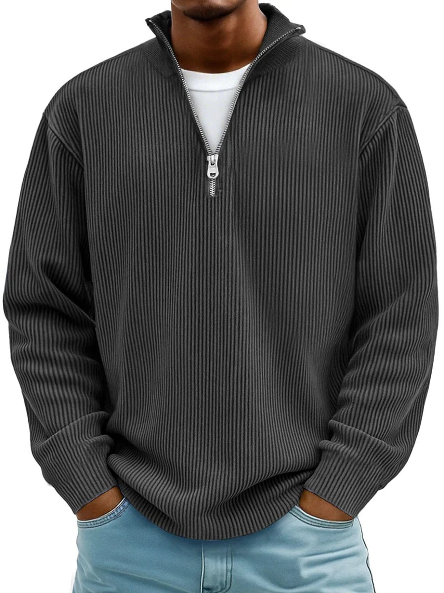 Fabian | Mens Ribbed Half-Zip Stand-Collar Sweater — Shape-Retaining Ribbed Knit in 10 Colors S–3XL | Westmere