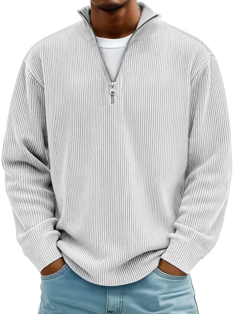 Fabian | Mens Ribbed Half-Zip Stand-Collar Sweater — Shape-Retaining Ribbed Knit in 10 Colors S–3XL | Westmere
