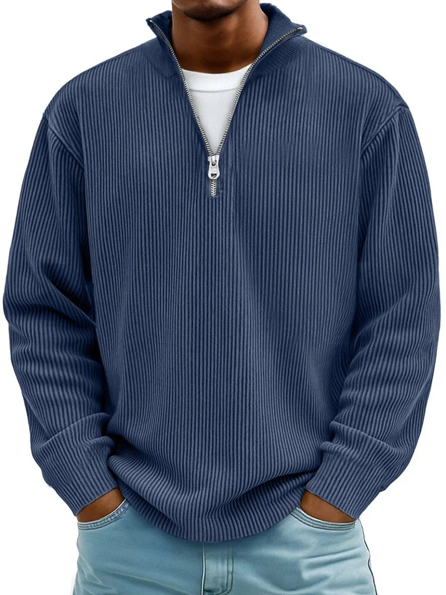 Fabian | Mens Ribbed Half-Zip Stand-Collar Sweater — Shape-Retaining Ribbed Knit in 10 Colors S–3XL | Westmere