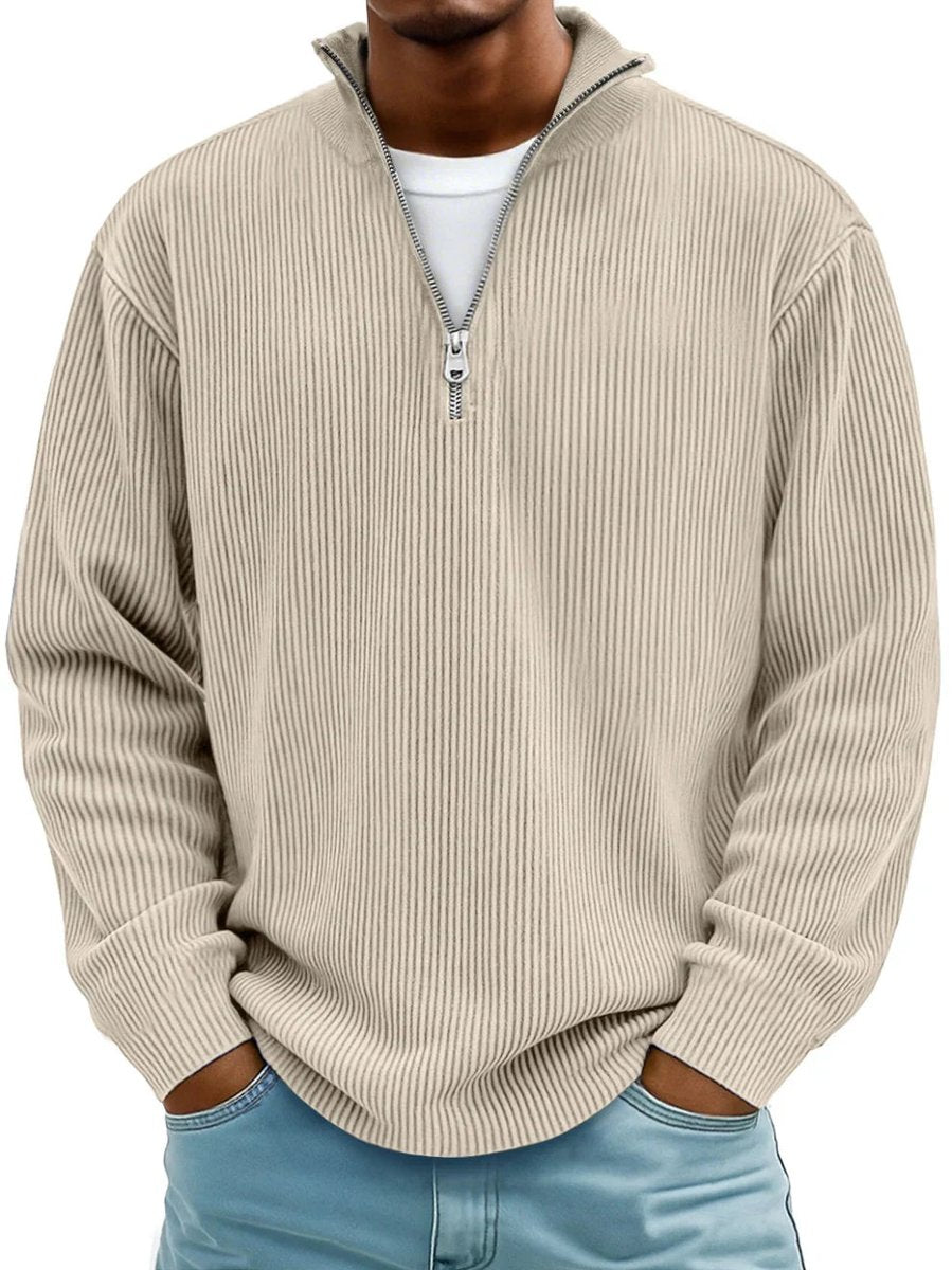 Fabian | Mens Ribbed Half-Zip Stand-Collar Sweater — Shape-Retaining Ribbed Knit in 10 Colors S–3XL | Westmere
