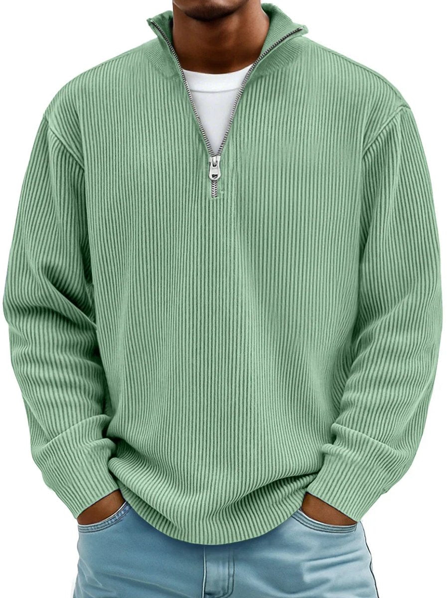 Fabian | Mens Ribbed Half-Zip Stand-Collar Sweater — Shape-Retaining Ribbed Knit in 10 Colors S–3XL | Westmere