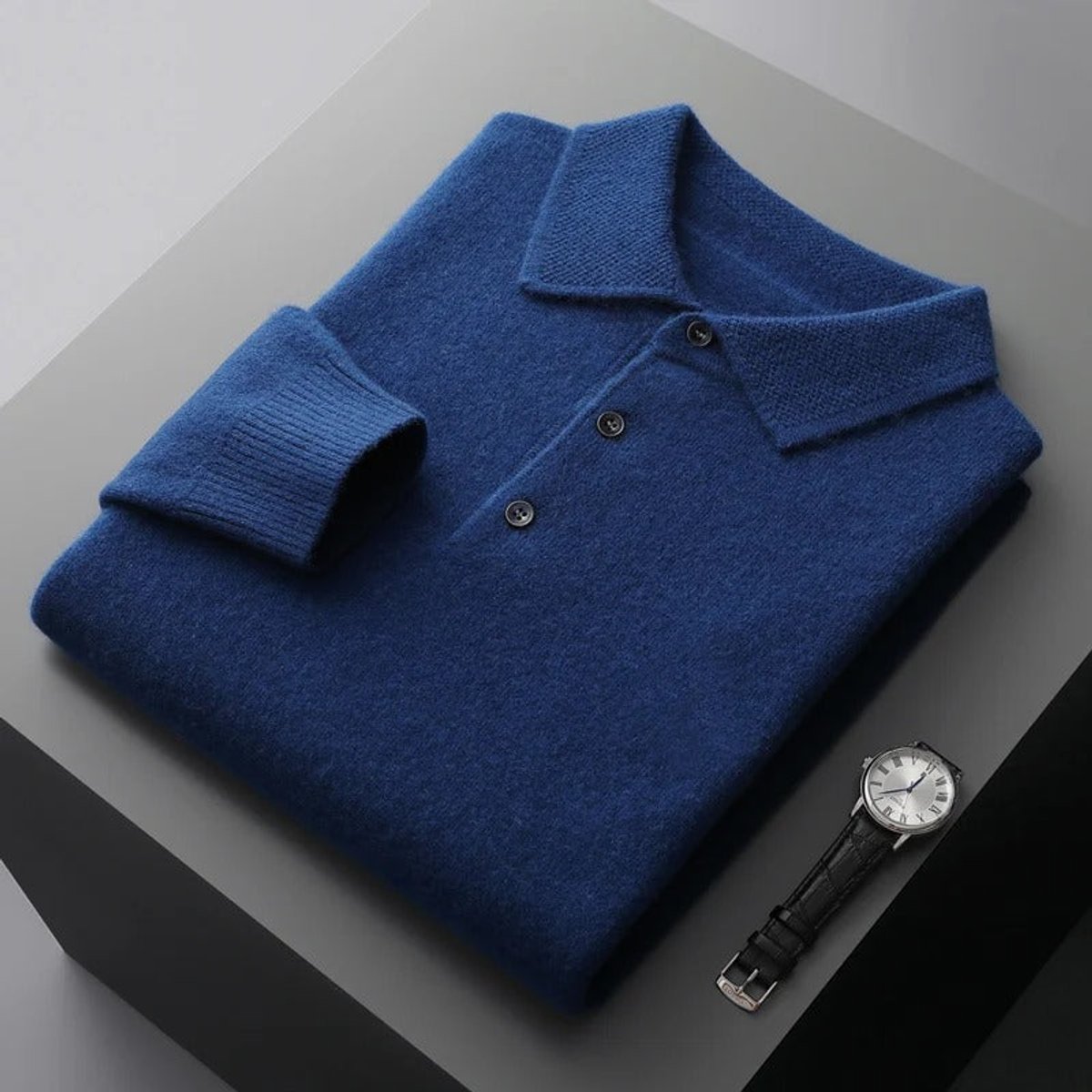 Sebastian | Mens Cashmere Polo Knit Sweater — Long-Sleeve Business Sweater with Button Placket in 5 Colors S–2XL | Westmere