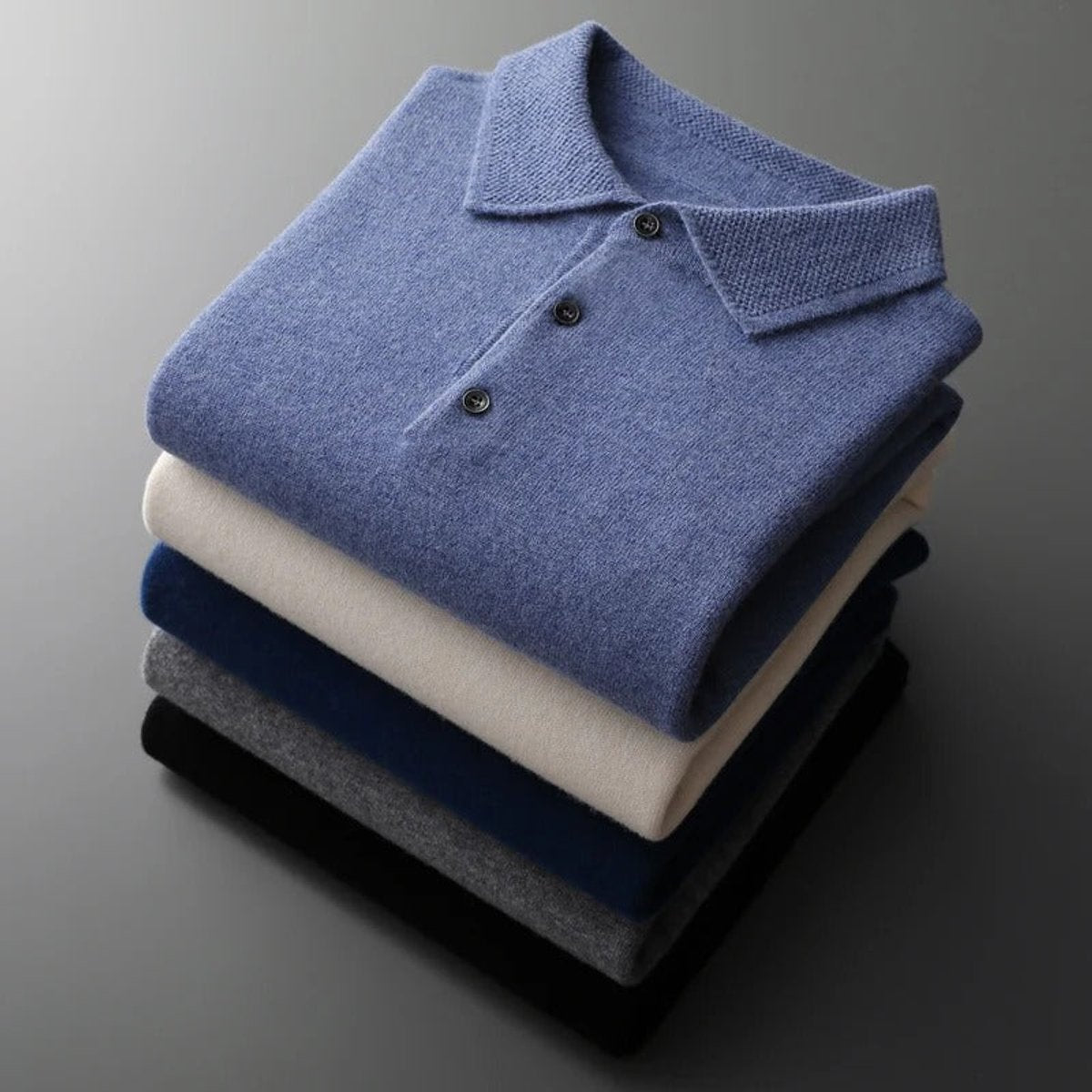 Sebastian | Mens Cashmere Polo Knit Sweater — Long-Sleeve Business Sweater with Button Placket in 5 Colors S–2XL | Westmere