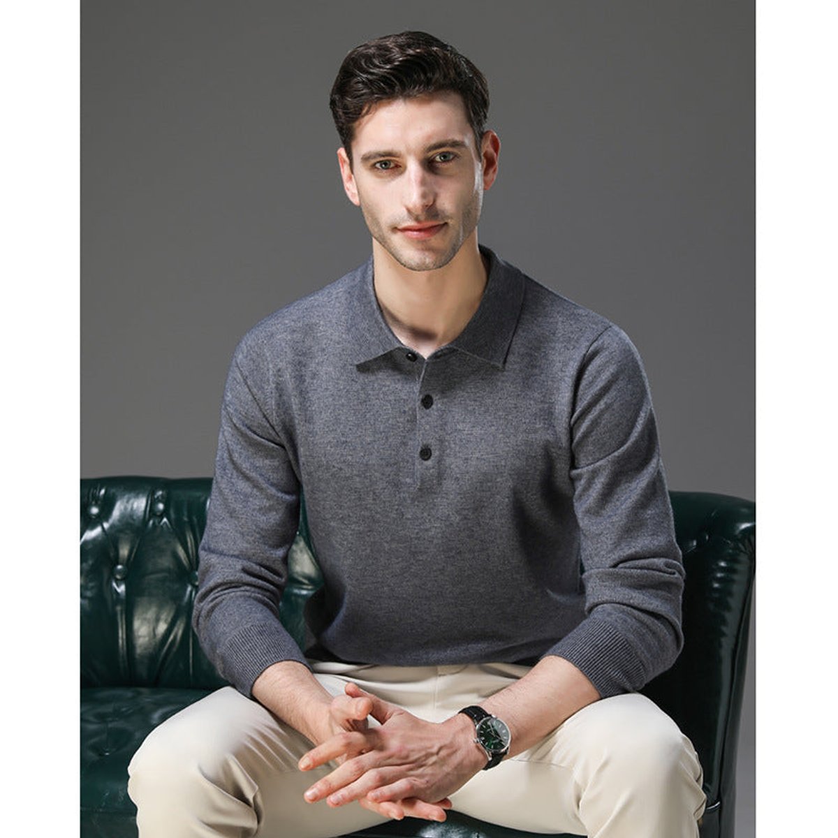 Sebastian | Mens Cashmere Polo Knit Sweater — Long-Sleeve Business Sweater with Button Placket in 5 Colors S–2XL | Westmere
