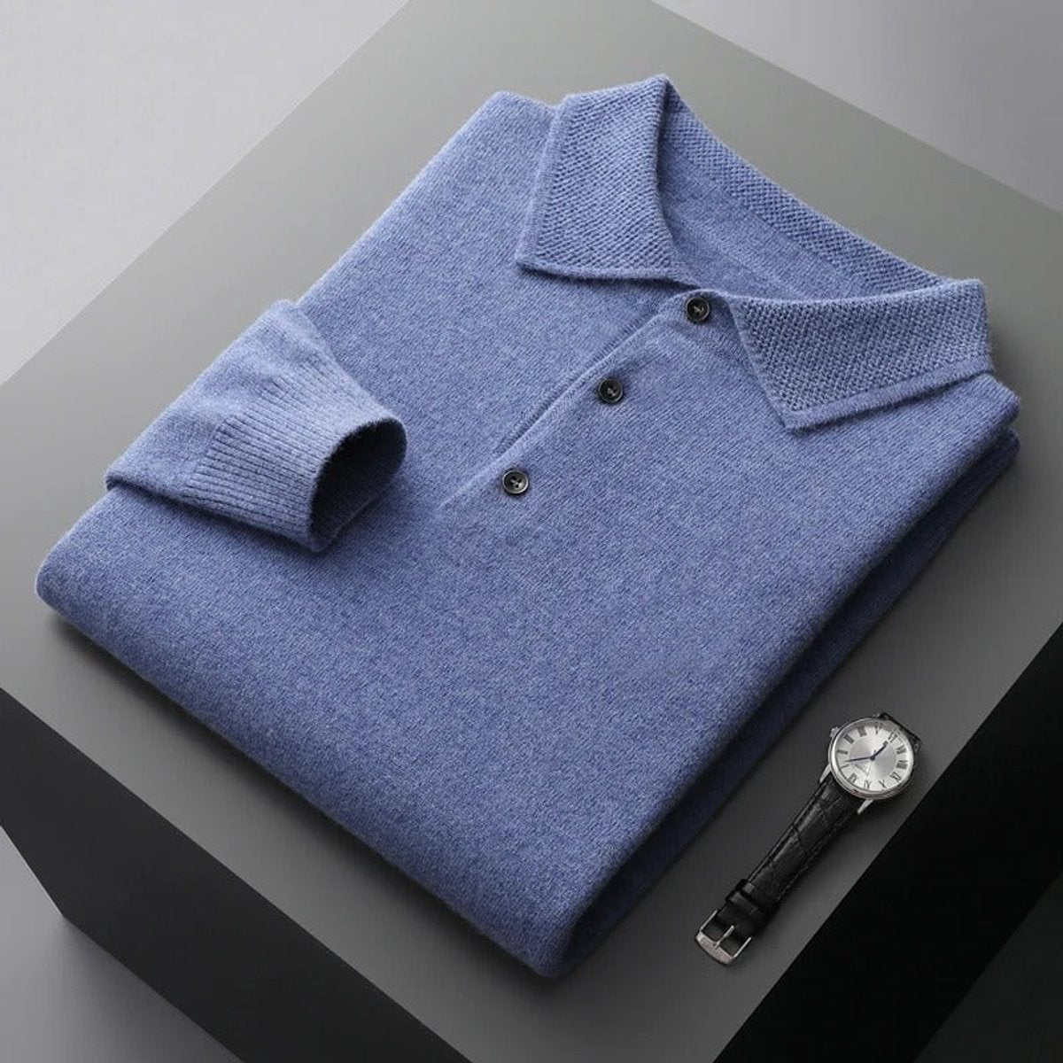 Sebastian | Mens Cashmere Polo Knit Sweater — Long-Sleeve Business Sweater with Button Placket in 5 Colors S–2XL | Westmere