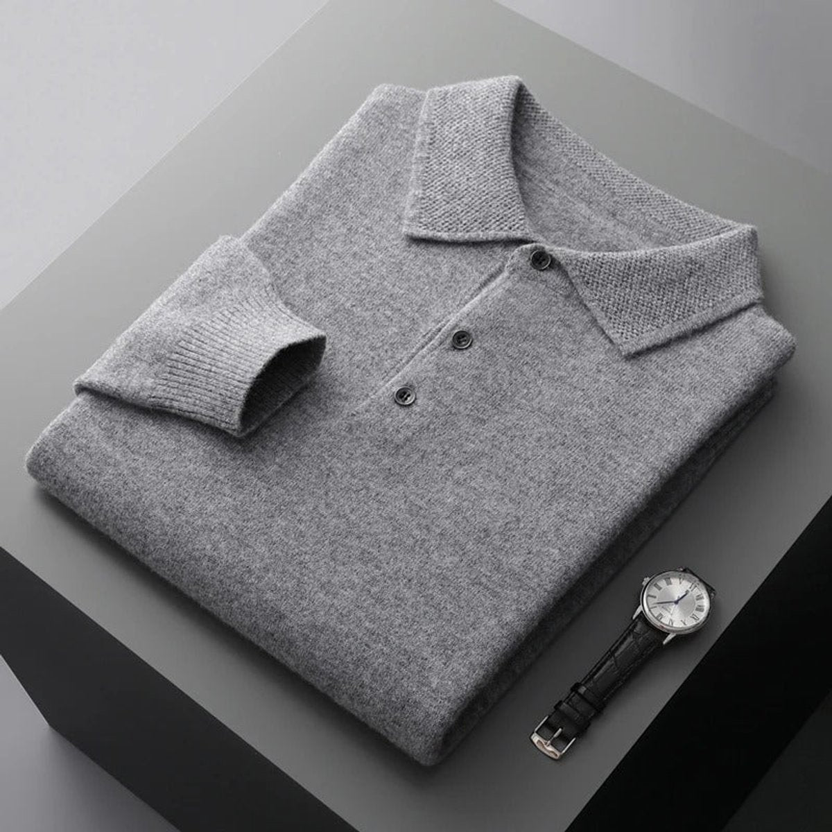 Sebastian | Mens Cashmere Polo Knit Sweater — Long-Sleeve Business Sweater with Button Placket in 5 Colors S–2XL | Westmere