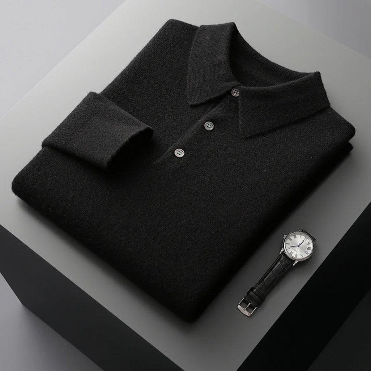 Sebastian | Mens Cashmere Polo Knit Sweater — Long-Sleeve Business Sweater with Button Placket in 5 Colors S–2XL | Westmere